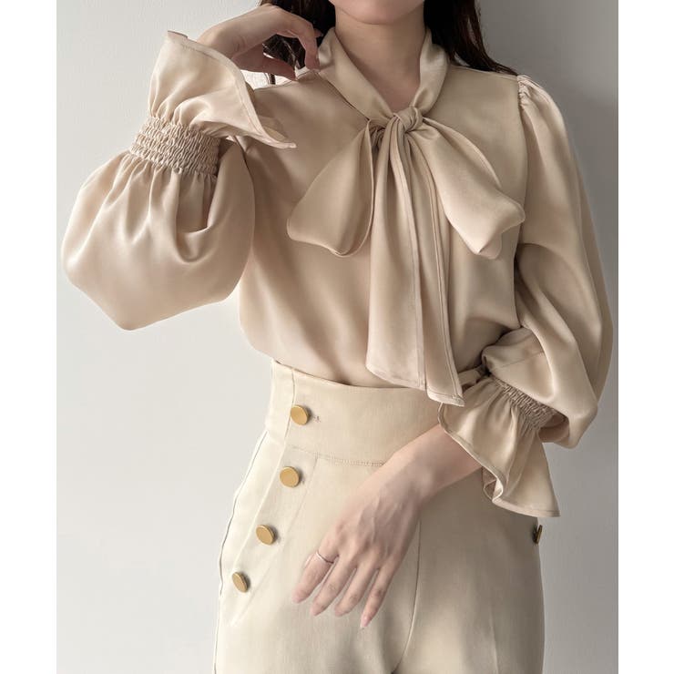 ライトベージュ | mipiarl  サテンボウタイブラウス | JUNOAH