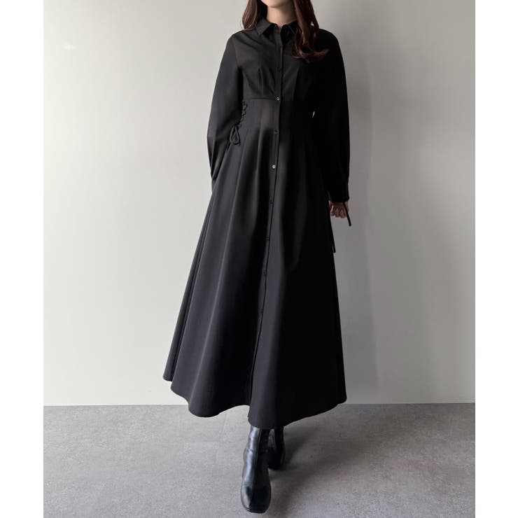 mipiarl レースアップタックフレアシャツワンピース[品番：AMTW0012569