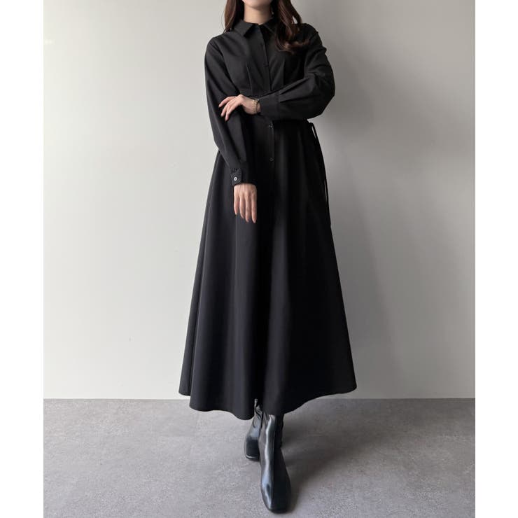 mipiarl レースアップタックフレアシャツワンピース[品番：AMTW0012569