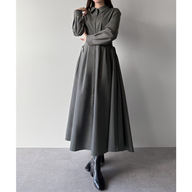 mipiarl レースアップタックフレアシャツワンピース[品番：AMTW0012569