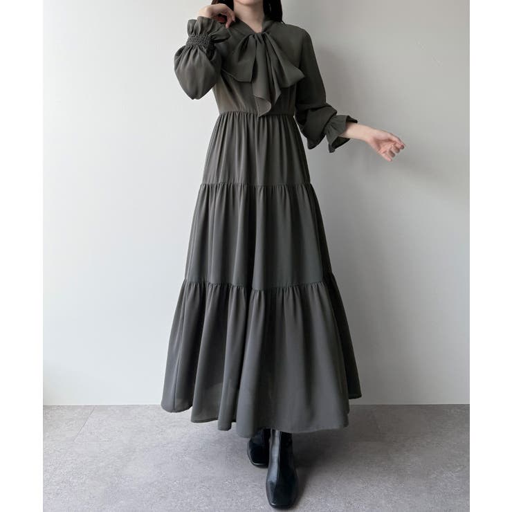 mipiarl  ボウタイティアードワンピース | JUNOAH | 詳細画像8 