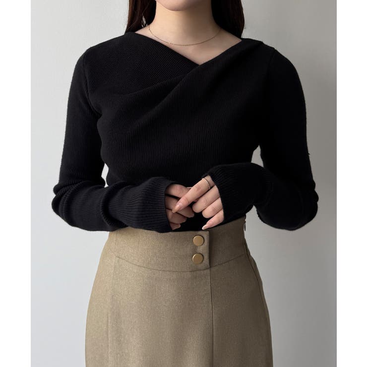 mipiarl  フィンガーホールドレープニットトップス | JUNOAH | 詳細画像12 