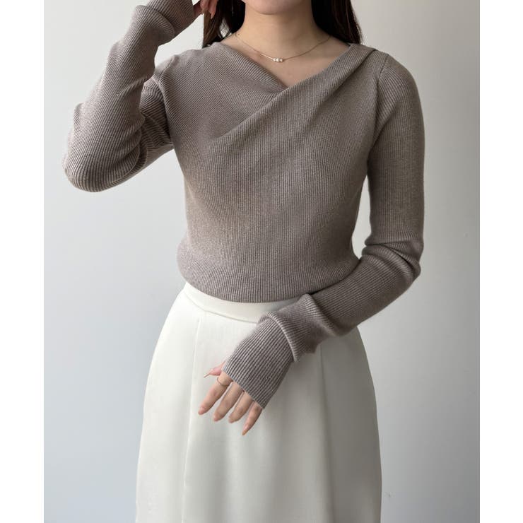 mipiarl  フィンガーホールドレープニットトップス | JUNOAH | 詳細画像14 