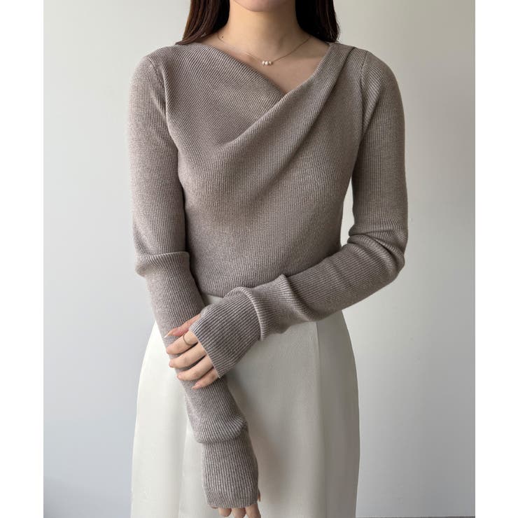 mipiarl  フィンガーホールドレープニットトップス | JUNOAH | 詳細画像15 