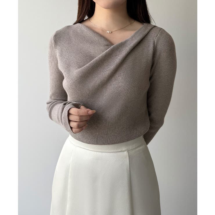 mipiarl  フィンガーホールドレープニットトップス | JUNOAH | 詳細画像16 