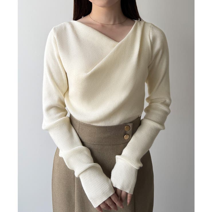 アイボリー | mipiarl  フィンガーホールドレープニットトップス | JUNOAH