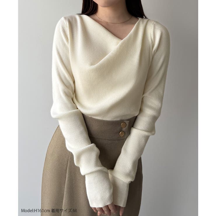 mipiarl  フィンガーホールドレープニットトップス | JUNOAH | 詳細画像2 