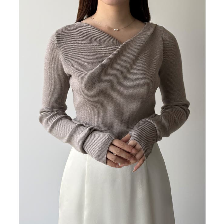 グレー | mipiarl  フィンガーホールドレープニットトップス | JUNOAH