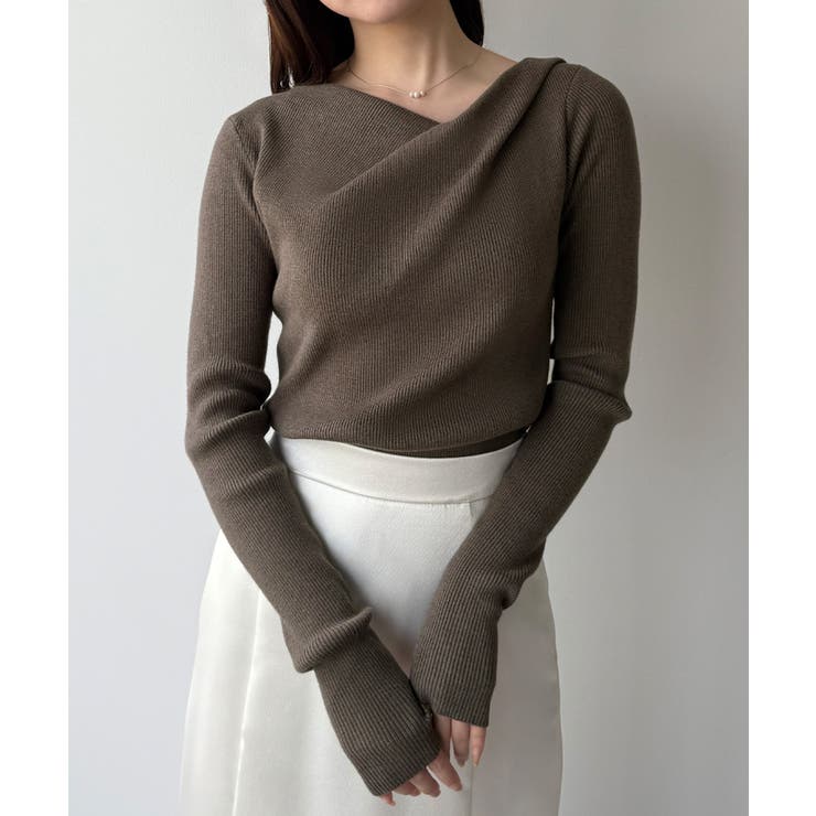 mipiarl  フィンガーホールドレープニットトップス | JUNOAH | 詳細画像4 