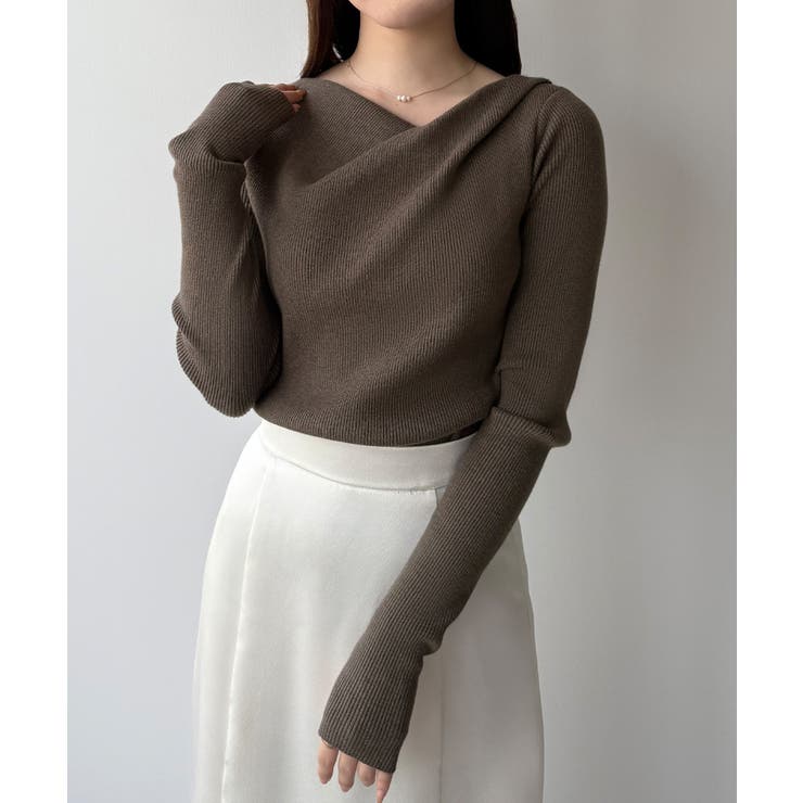 mipiarl  フィンガーホールドレープニットトップス | JUNOAH | 詳細画像5 