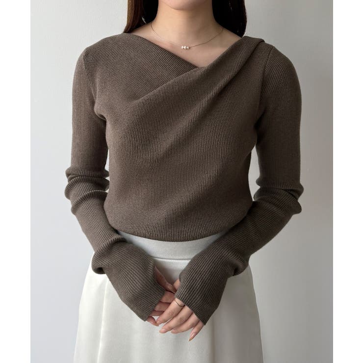 mipiarl  フィンガーホールドレープニットトップス | JUNOAH | 詳細画像6 