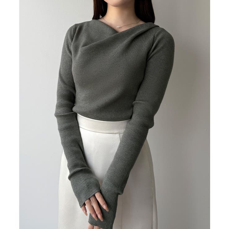 mipiarl  フィンガーホールドレープニットトップス | JUNOAH | 詳細画像7 