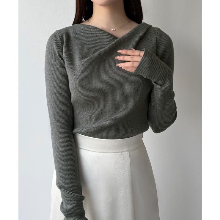 mipiarl  フィンガーホールドレープニットトップス | JUNOAH | 詳細画像9 