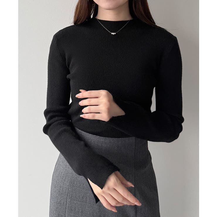 ブラック | mipiarl  袖口スリットリブニット | JUNOAH