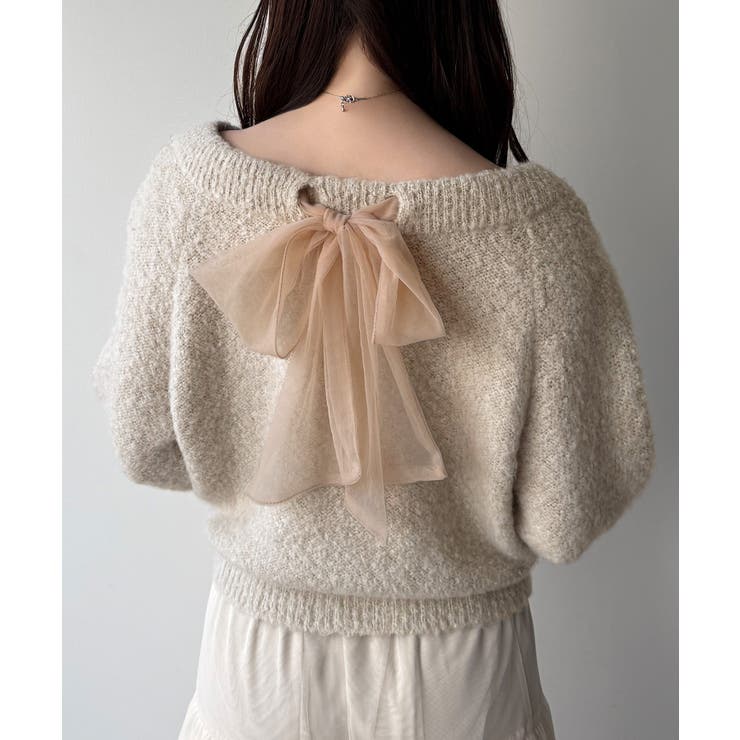 アイボリー | mipiarl  2WAYネックバックリボンニット | JUNOAH