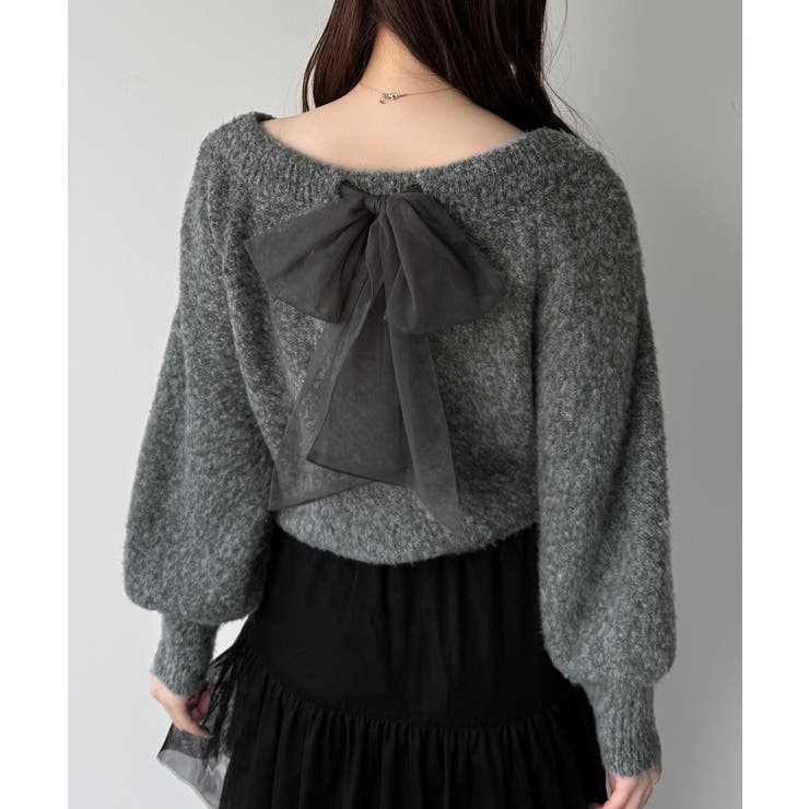 チャコール | mipiarl  2WAYネックバックリボンニット | JUNOAH