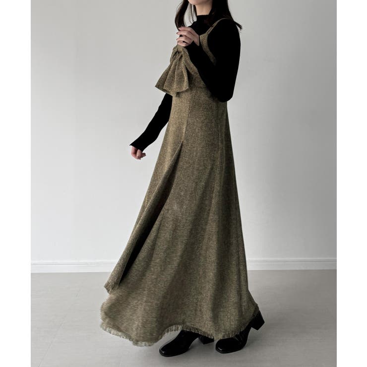 mipiarl  薄手ツイードフロントリボンラッフルキャミワンピース | JUNOAH | 詳細画像10