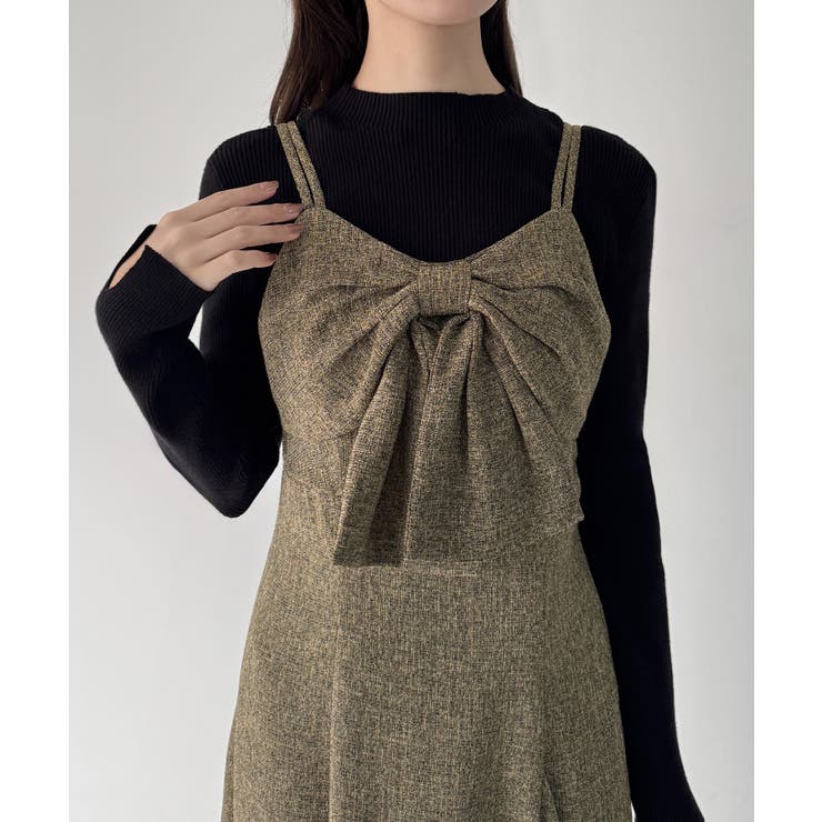 mipiarl  薄手ツイードフロントリボンラッフルキャミワンピース | JUNOAH | 詳細画像11