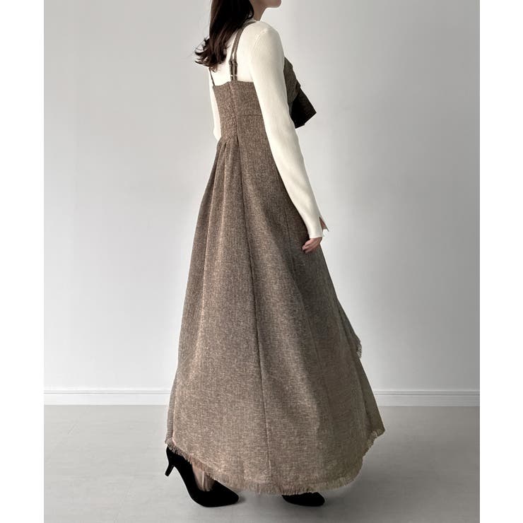 mipiarl  薄手ツイードフロントリボンラッフルキャミワンピース | JUNOAH | 詳細画像15