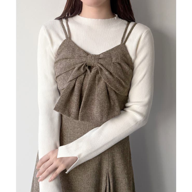 mipiarl  薄手ツイードフロントリボンラッフルキャミワンピース | JUNOAH | 詳細画像16