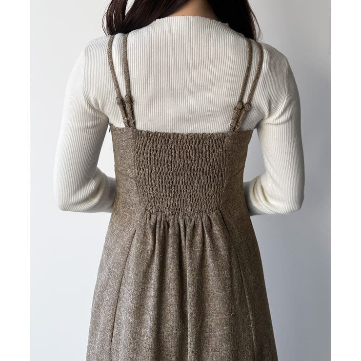 mipiarl  薄手ツイードフロントリボンラッフルキャミワンピース | JUNOAH | 詳細画像17