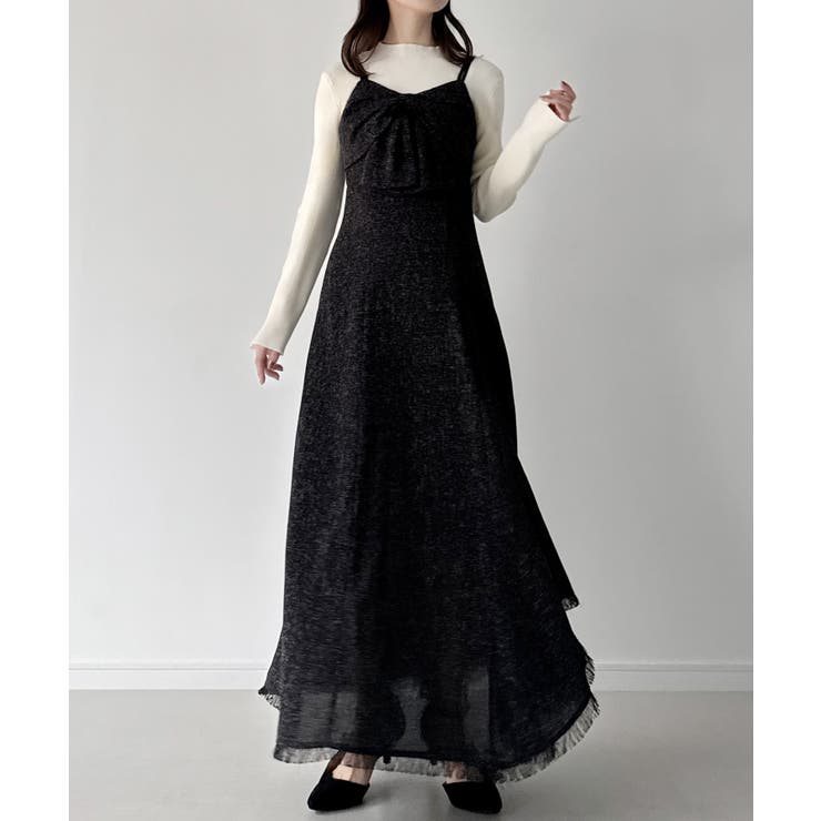 mipiarl  薄手ツイードフロントリボンラッフルキャミワンピース | JUNOAH | 詳細画像4