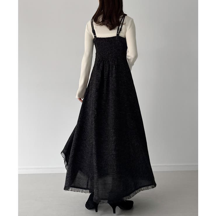 mipiarl  薄手ツイードフロントリボンラッフルキャミワンピース | JUNOAH | 詳細画像5