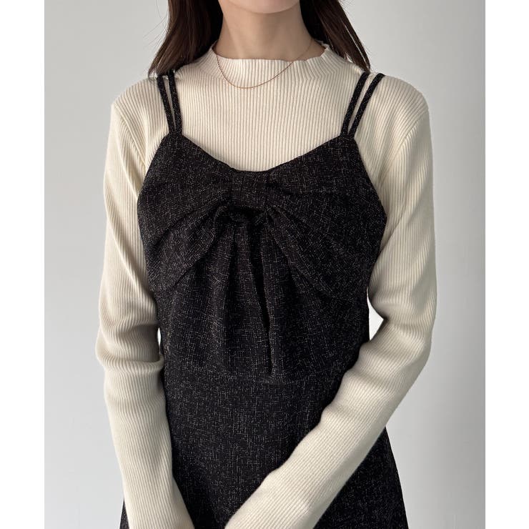 mipiarl  薄手ツイードフロントリボンラッフルキャミワンピース | JUNOAH | 詳細画像6