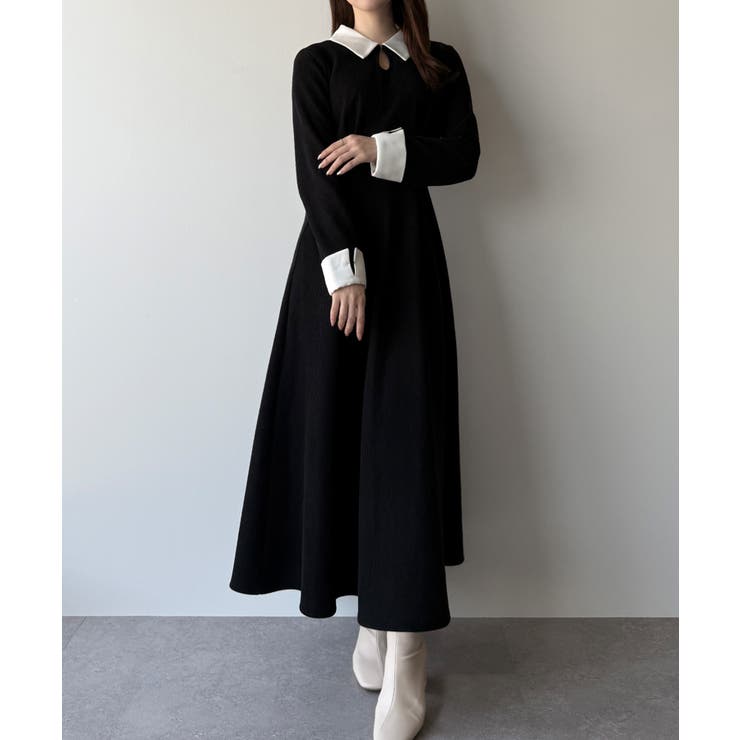 mipiarl  バイカラーコーデュロイフレアワンピース | JUNOAH | 詳細画像2 