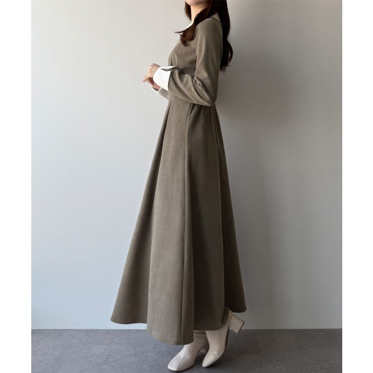 mipiarl  バイカラーコーデュロイフレアワンピース | JUNOAH | 詳細画像5 