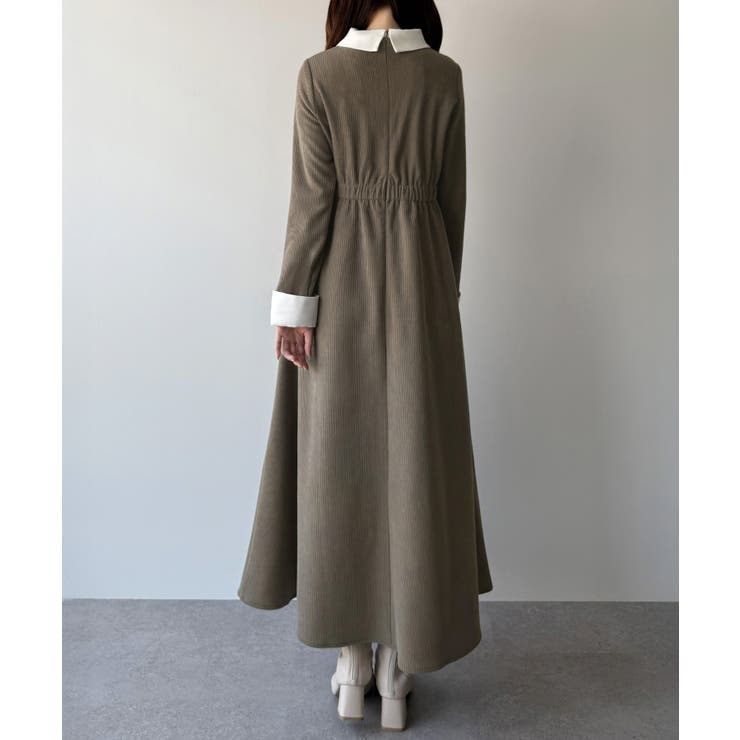 mipiarl  バイカラーコーデュロイフレアワンピース | JUNOAH | 詳細画像6 