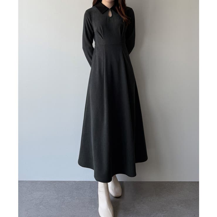 mipiarl  バイカラーコーデュロイフレアワンピース | JUNOAH | 詳細画像8 