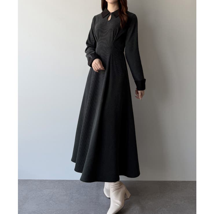 mipiarl  バイカラーコーデュロイフレアワンピース | JUNOAH | 詳細画像9 