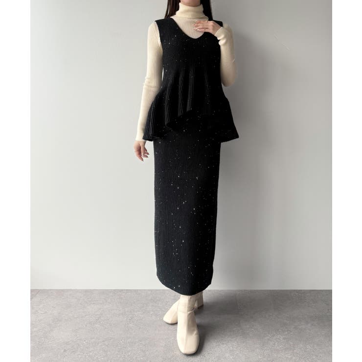 mipiarl  バックリボンペプラムニット＋IラインニットスカートSET | JUNOAH | 詳細画像1 