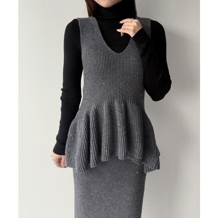 mipiarl  バックリボンペプラムニット＋IラインニットスカートSET | JUNOAH | 詳細画像10 