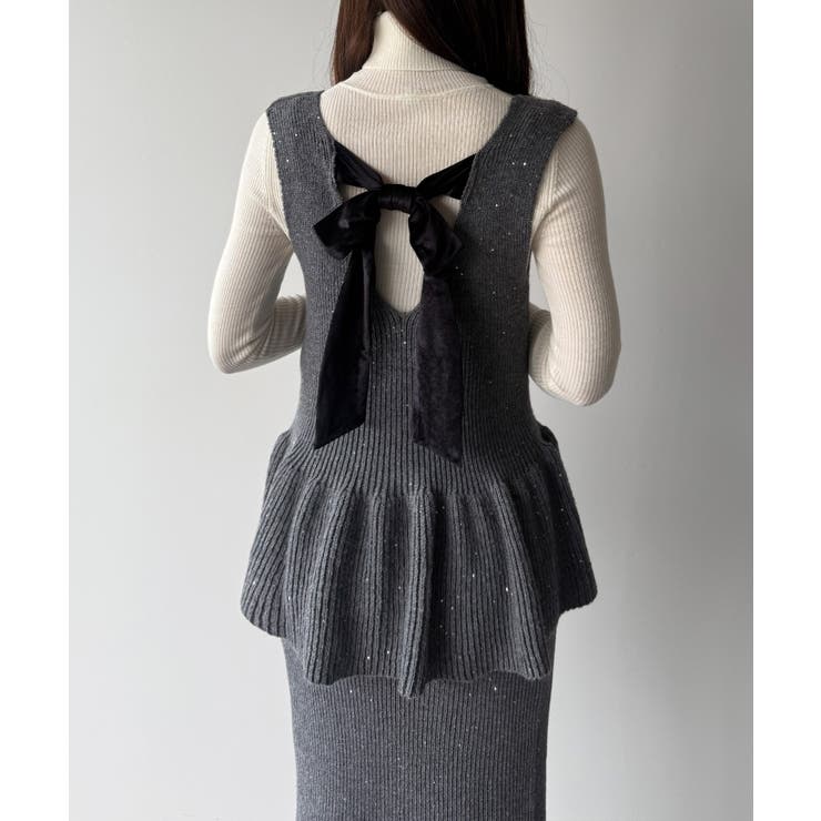 mipiarl  バックリボンペプラムニット＋IラインニットスカートSET | JUNOAH | 詳細画像11 