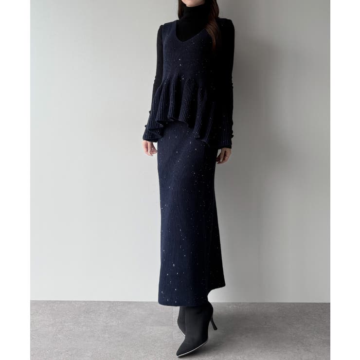 mipiarl  バックリボンペプラムニット＋IラインニットスカートSET | JUNOAH | 詳細画像13 