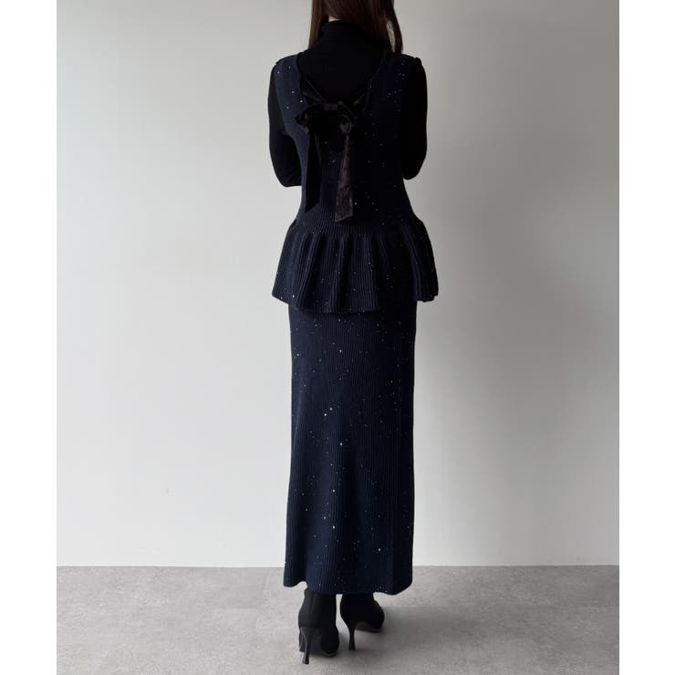 mipiarl  バックリボンペプラムニット＋IラインニットスカートSET | JUNOAH | 詳細画像14 