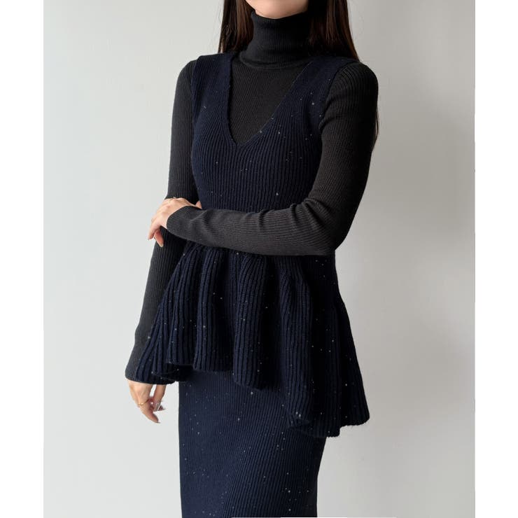 mipiarl  バックリボンペプラムニット＋IラインニットスカートSET | JUNOAH | 詳細画像15 