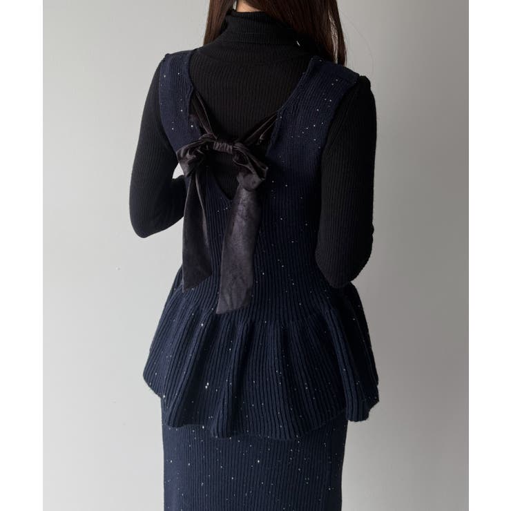 mipiarl  バックリボンペプラムニット＋IラインニットスカートSET | JUNOAH | 詳細画像16 