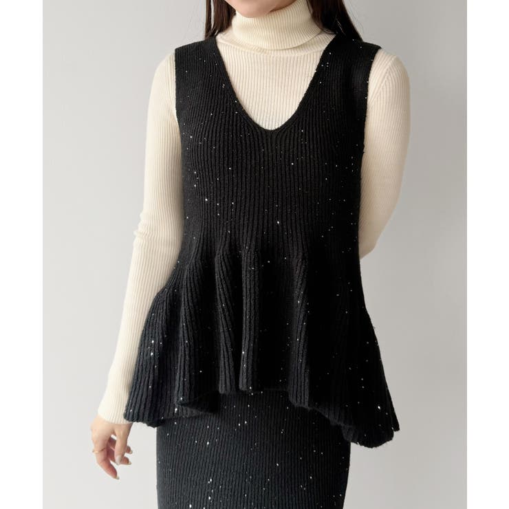 ブラック | mipiarl  バックリボンペプラムニット＋IラインニットスカートSET | JUNOAH