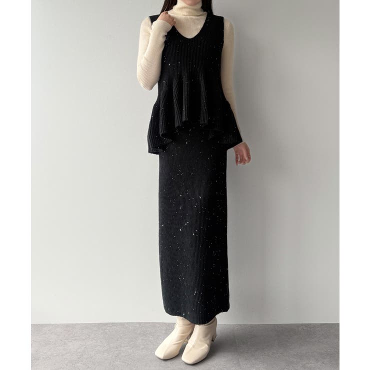 mipiarl  バックリボンペプラムニット＋IラインニットスカートSET | JUNOAH | 詳細画像2 