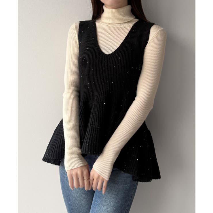 mipiarl  バックリボンペプラムニット＋IラインニットスカートSET | JUNOAH | 詳細画像3 