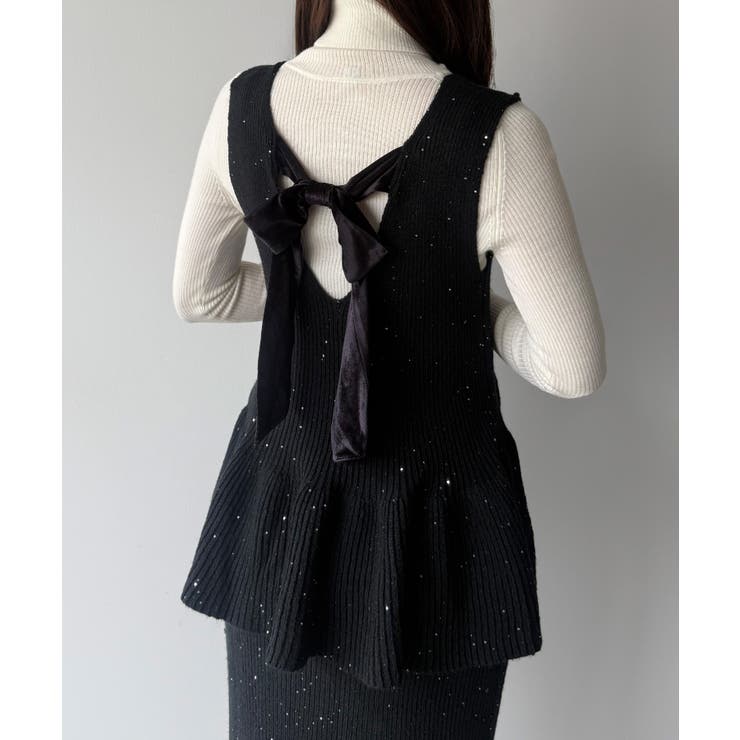 mipiarl  バックリボンペプラムニット＋IラインニットスカートSET | JUNOAH | 詳細画像4 