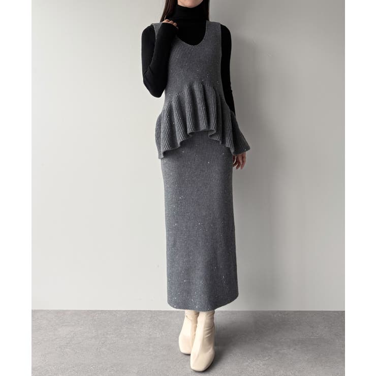 mipiarl  バックリボンペプラムニット＋IラインニットスカートSET | JUNOAH | 詳細画像6 