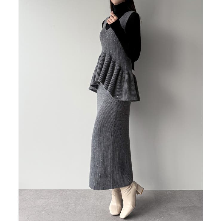 mipiarl  バックリボンペプラムニット＋IラインニットスカートSET | JUNOAH | 詳細画像8 