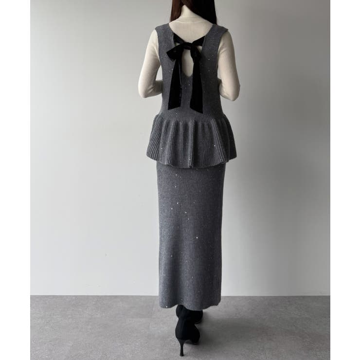 mipiarl  バックリボンペプラムニット＋IラインニットスカートSET | JUNOAH | 詳細画像9 