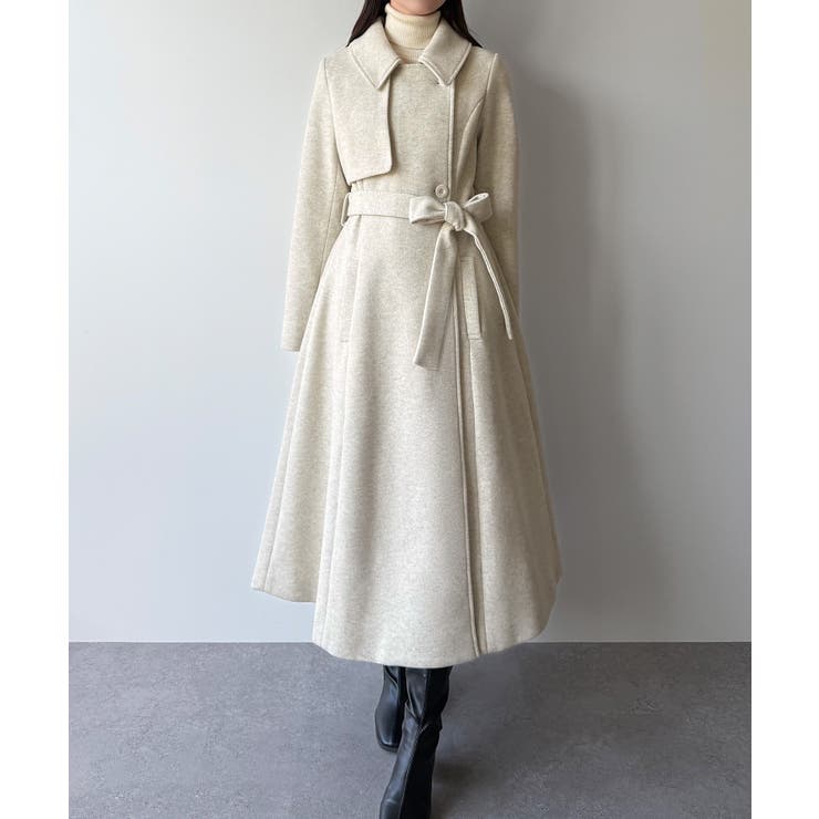 アイボリー | mipiarl  ステンカラーロングレディコート | JUNOAH
