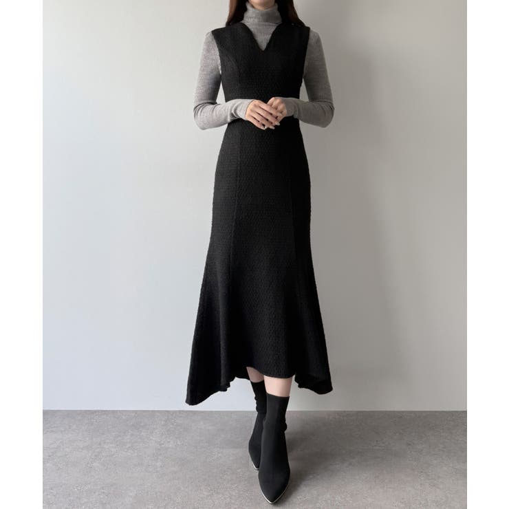 ブラック | mipiarl  ツイードレースアップマーメイドジャンスカ | JUNOAH