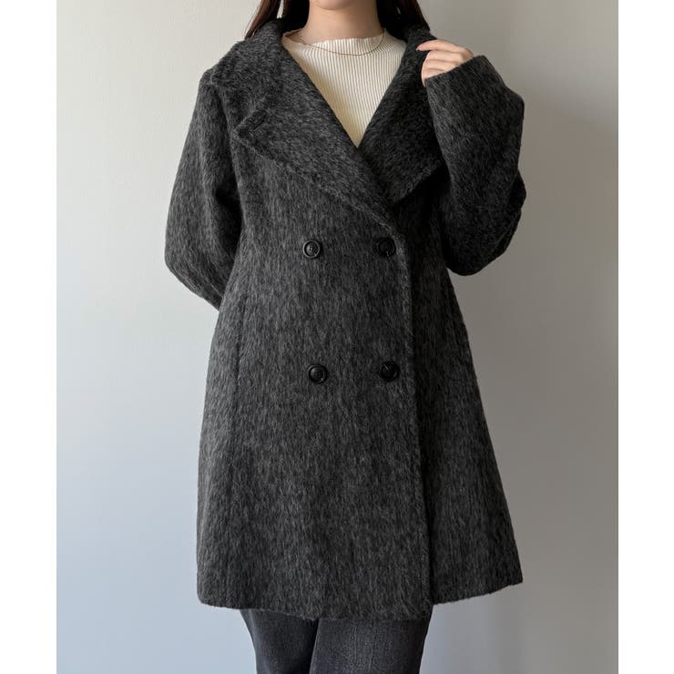 美品✨マックスアンドコー　アルパカ混シャギー リブニット ミドルコート　ブラック Weekend Max Mara｜アルパカシャギーミドルコート
